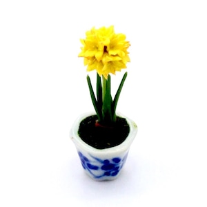 Miniatyr dockhus konstgjord blomma växt allium gul grön lera polymer trädgårdsblommor handgjorda material liten keramisk kruka dekoration 1/12
