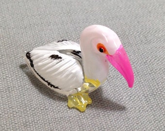 Hand Blown Glass Miniature Pelican Bird Baby Animal Pink White Figurine Statue Small Decoration Collectible Tiny Craft Hand Painted Deco