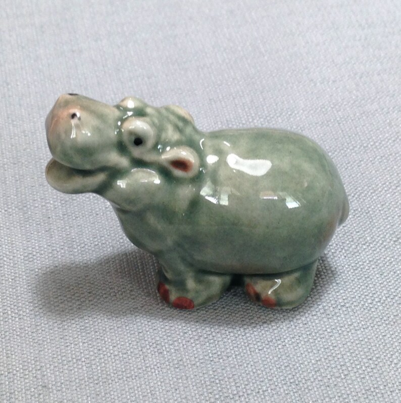 Miniature Ceramic Hippo Hippopotamus Animal Cute Little Tiny Etsy