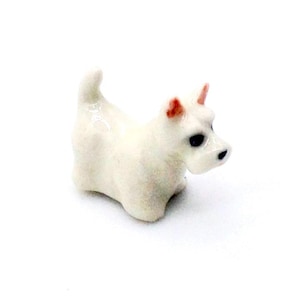 Miniature Ceramic Dog Scottish Terrier Scottie Tiny Animal Little White Statue Small Decoration Collectible Hand Painted Figure Craft Deco