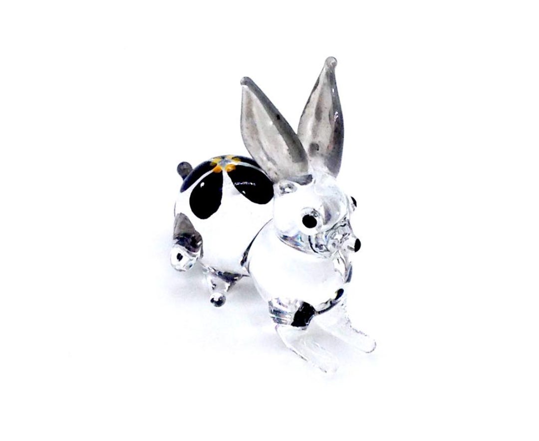 Hand Blown Glass Miniature Rabbit Bunny Baby Animal Grey Transparent ...