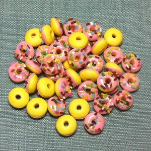 20 Miniature Dollhouse Pastel Pink Donuts Clay Polymer Round Cookies Small Cakes Biscuits Cute Little Bakery Supply Food Jewelry Beads 1/12