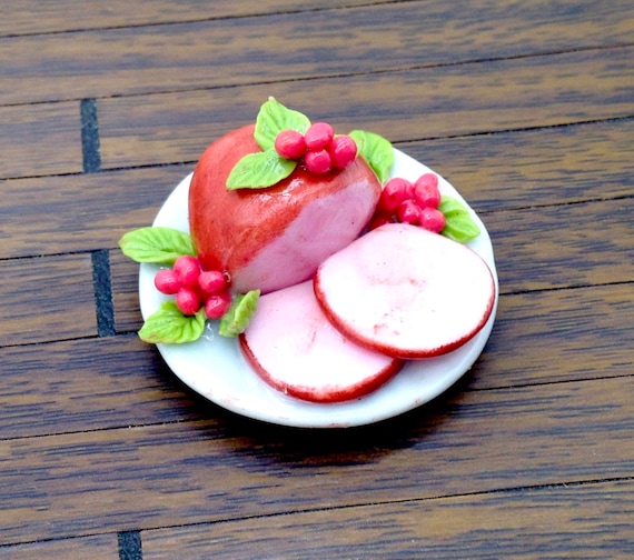 Miniature Dollhouse Smoked Whole Ham Pork Sliced Meat Clay Polymer Tiny Food Supply Tomatoes Small Dish Plate Ceramic Diorama Supplies 1/12