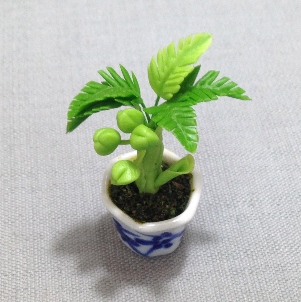 1/12 Dollhouse Miniature Pot Green Leafed Plant Garden Decoration Toy 