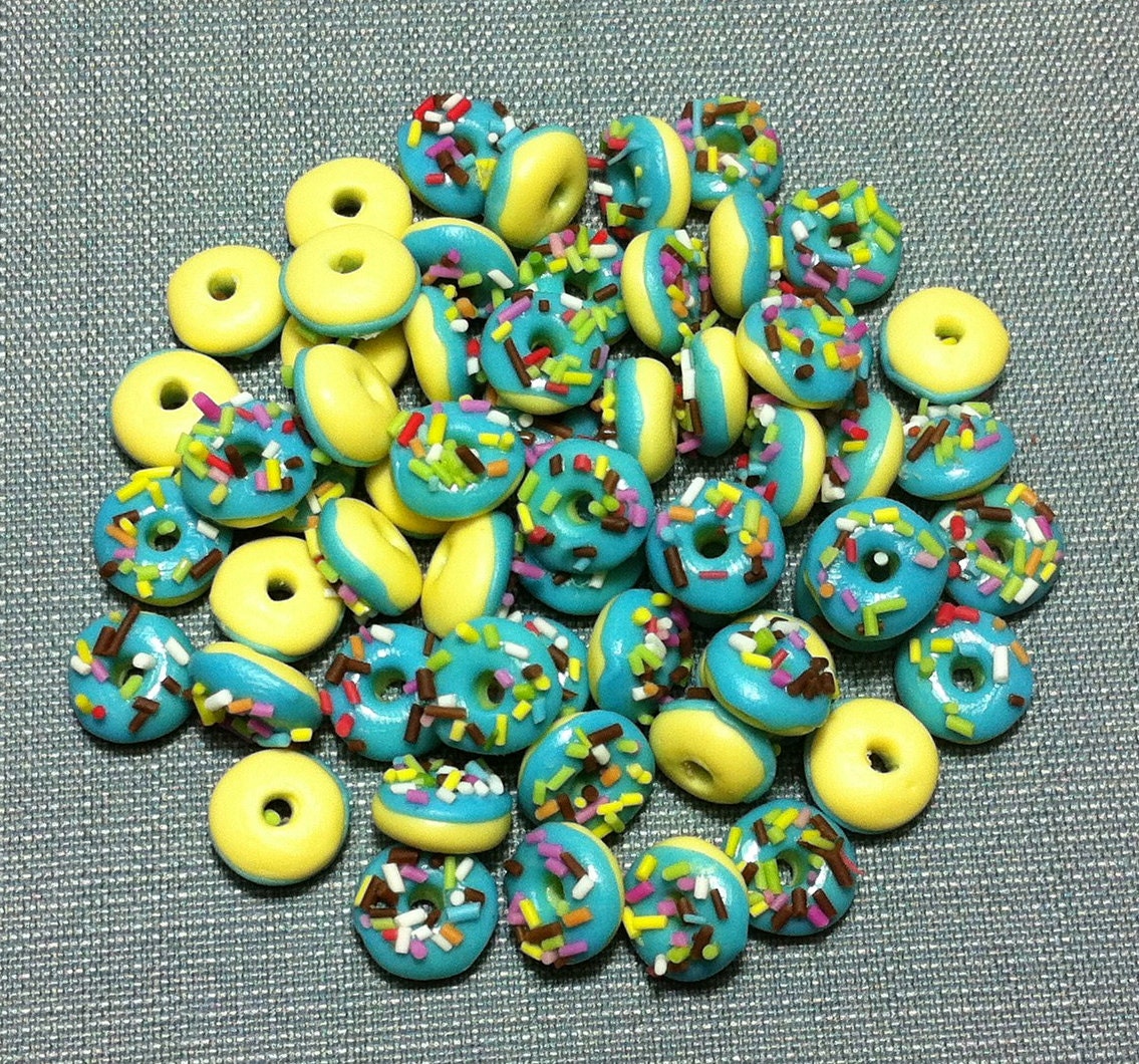 20 Miniature Blue Donuts Clay Polymer Round Cookies Cakes Etsy