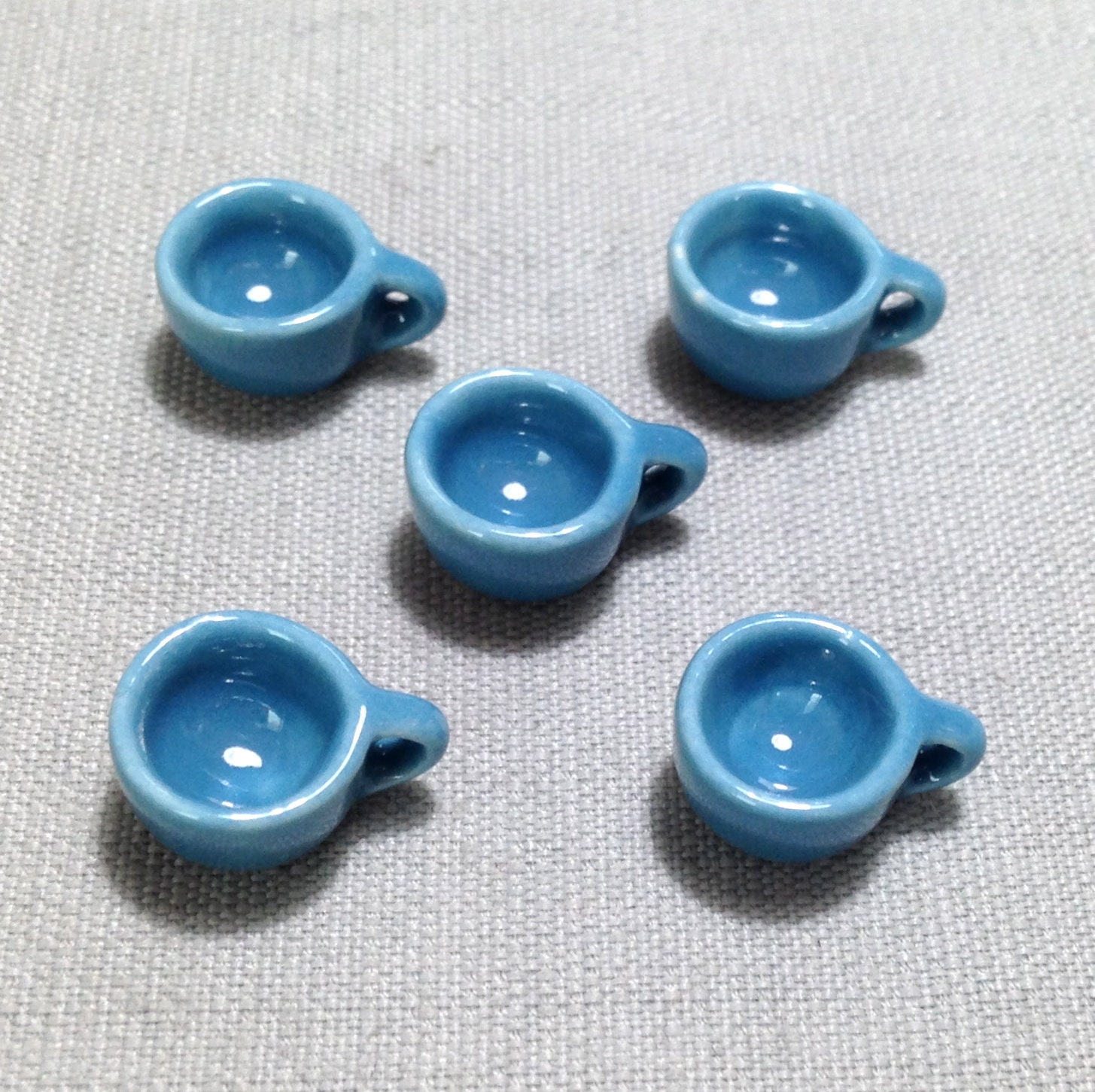 5 Ceramic Mugs Coffee Hand Painted Dollhouse Miniatures Kitchenware 