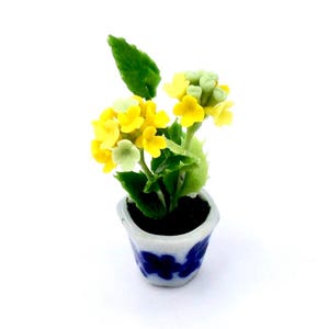 Miniature Dollhouse Flower Artificial Plant Hydrangea Yellow Clay Polymer Fimo Garden Flowers Hand Made Supplies Mini Ceramic Pot Decor 1/12