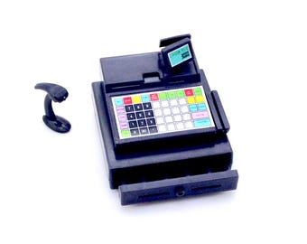 Cash Register Miniature Dollhouse Black Plastic Accessory Shop Supermarket Store Machine Supply Small Display Diorama Deco Decoration 1/12