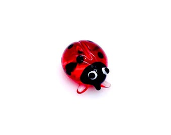 ミニチュア手吹きガラスてんとう虫テントウムシ小さな昆虫動物赤黒の