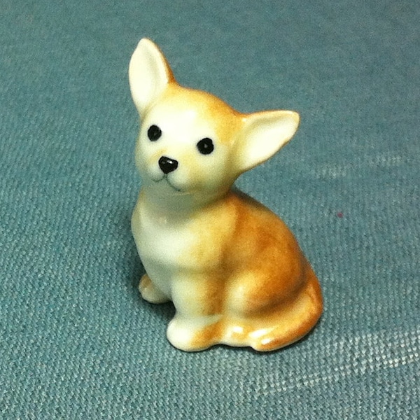 Miniature Ceramic Dog Chihuahua Animal Cute Little Brown Orange Beige White Figurine Tiny Statue Small Decoration Hand Painted Collectible