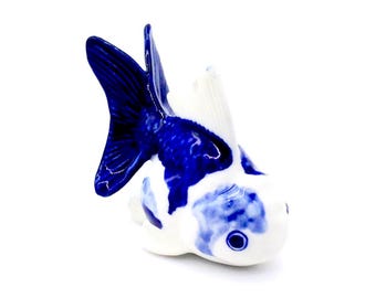 Curated visual reference: Visual Reference: Miniature Ceramic Goldfish Fish Mini Animal Little Blue White Figurine