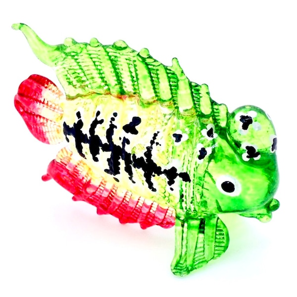 Hand Blown Glass Miniature Exotic Fish Animal Cute Green Red Yellow Figure Statue Tiny Decoration Collectible Small Craft Hand Painted Deco