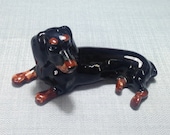 Miniature Ceramic Dachshund Laying Dog Animal Cute Little Funny Small Black Brown Figurine Statue Decoration Collectible Hand Painted Craft