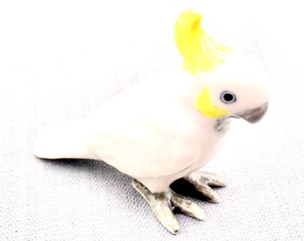 Miniature Ceramic Parrot Exotic Bird Animal Cute Little Tiny Small White Yellow Figurine Statue Decoration Hand Painted Collectible Figure