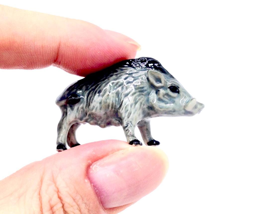 ミニチュア 陶器 イノシシ レイザーバック 動物 小さなグレー ブラック