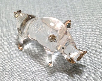 Hand Blown Glass Miniature Funny Wild Boar Pig Animal Tiny Cute Transparent Gold Figurine Statue Decoration Collectible Small Craft Painted