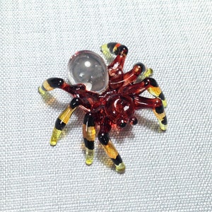 Hand Blown Glass Miniature Tarantula Animal Cute Brown Yellow Spider Figurine Statue Decoration Collectible Small Craft Hand Painted Figure