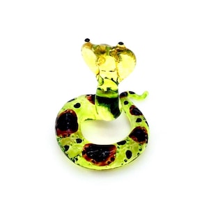 Miniature Hand Blown Glass King Cobra Snake Reptile Animal Green Brown Yellow Figurine Small Statue Decoration Collectible Painted Figure