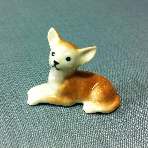 Miniature Ceramic Dog Chihuahua Animal Cute Little Tiny Small Brown Orange Beige White Figurine Statue Decoration Hand Painted Collectible