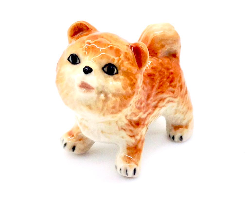 Miniature Ceramic Dog Akita Japanese Animal Little Orange White