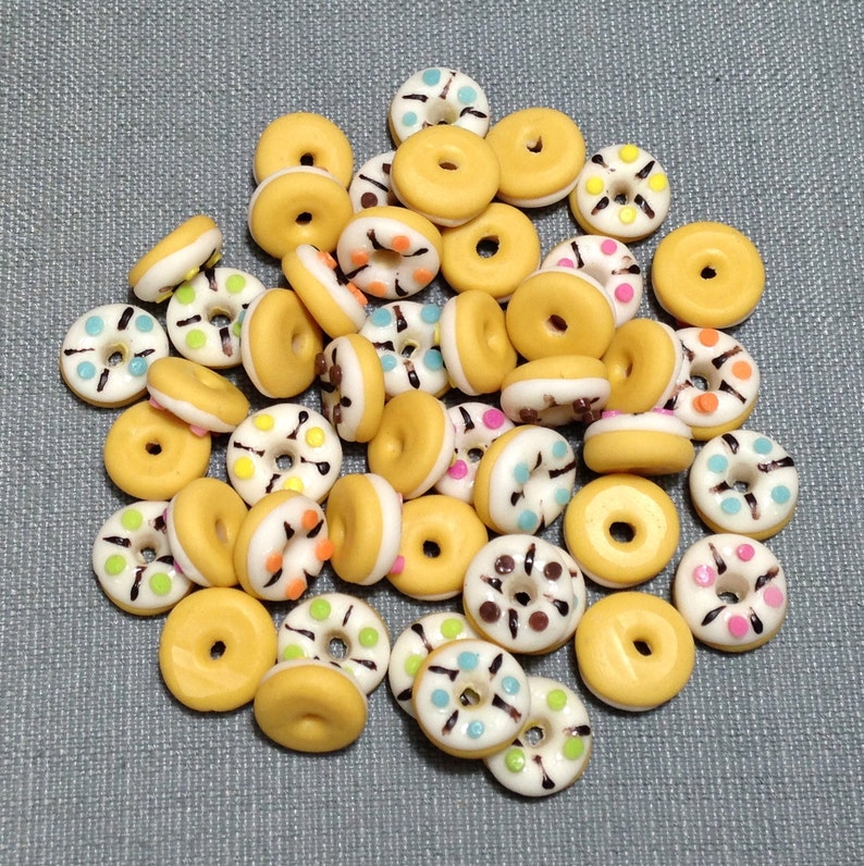 20 Miniature White Donuts Clay Polymer Sugar Cookies Cakes Etsy