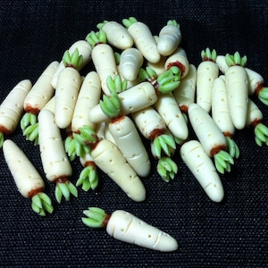 20 Miniature Dollhouse Radishes Clay Polymer White Green Long Vegetables Small Veggies Cute Little Fimo Food Jewelry Supplies Radish 1/12