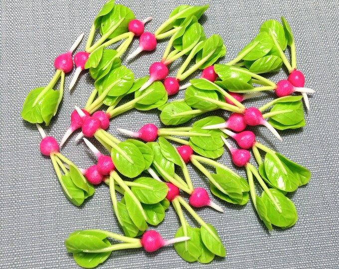 10 Miniature Dollhouse Radishes Clay Polymer White Red Long Vegetables