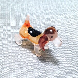 Dog Miniature Hand Blown Glass Funny Animal Cute Brown White Black Figurine Statue Decoration Collectible Small Craft Hand Painted Figure