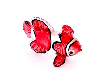 Hand Blown Glass Miniature Exotic Clownfish Sea Animal Cute Red White Stripes Figurine Statue Decoration Collectible Small Craft Painted