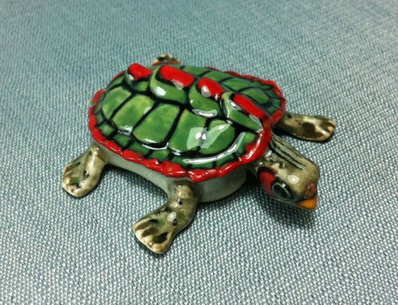 Ceramic Figurine Miniature Sea Turtle Reptile Animal Handmade Tiny Sea Turtle