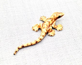 Miniature Ceramic Gecko Lizard Reptile Animal Cute Little Tiny Small Brown Figurine Statue Decoration Hand Painted Craft Collectible Figure