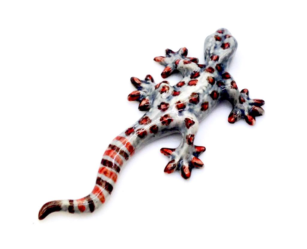Miniature Ceramic Gecko Lizard Reptile Animal Little Grey Orange