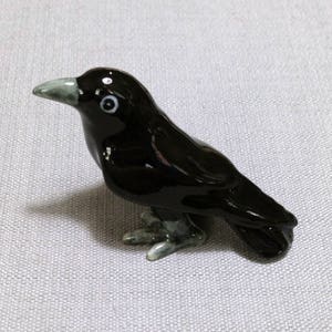 Miniature Ceramic Crow Bird Animal Cute Little Black Grey Figurine Tiny Statue Small Decoration Hand Painted Collectible Figure Deco Decor