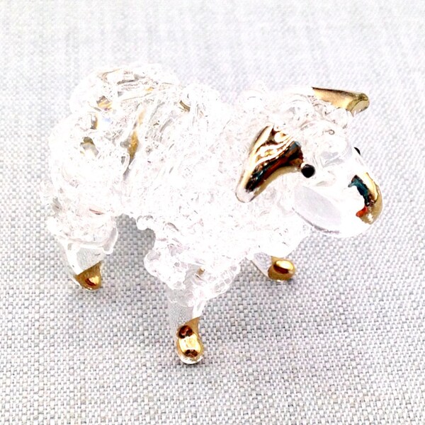 Hand Blown Glass Sheep Miniature Farm Animal Cute Transparent Gold Figurine Tiny Statue Figure Decoration Collectible Small Craft Painted