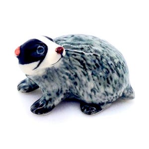 Miniature Ceramic Badger Forest Animal Little Grey White Black Figurine Small Statue Tiny Decoration Collectible Hand Painted Figure Deco
