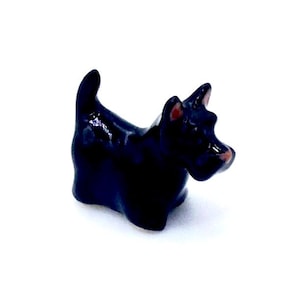 Miniature Ceramic Dog Scottish Terrier Mini Scottie Tiny Animal Little Black Statue Small Decoration Collectible Hand Painted Figure Craft