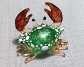 Hand Blown Glass Miniature Funny Crab Baby Sea Animal Cute Green Brown Mini Figurine Statue Decoration Collectible Small Craft Hand Painted