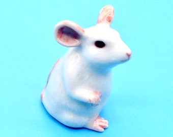 ミニチュアセラミックネズミミニ動物小さな白ピンクの置物小さな像