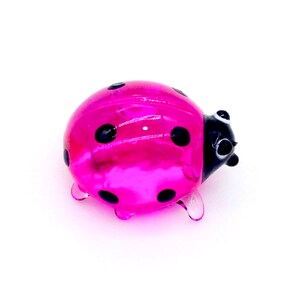 Miniature Hand Blown Glass Ladybug Mini Ladybird Insect Little Animal Pink Figurine Tiny Statue Decoration Collectible Small Painted Figure image 2