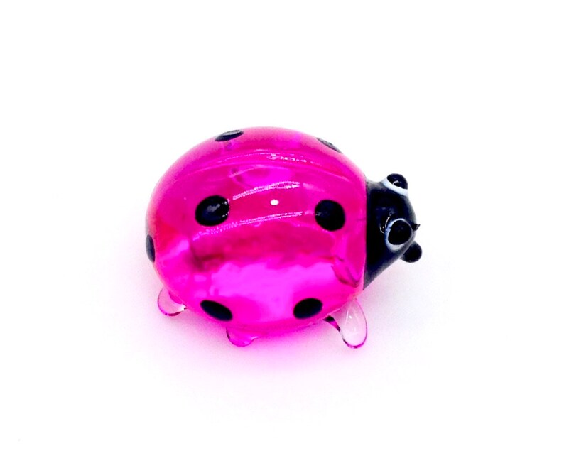 Miniature Hand Blown Glass Ladybug Mini Ladybird Insect Little Animal Pink Figurine Tiny Statue Decoration Collectible Small Painted Figure image 2