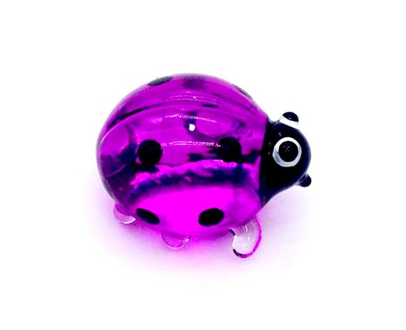 No.202 オーダーマスク　ハンドメイド　てんとう虫　パープル　おまとめ割 手吹きガラスの面白いてんとう虫テントウムシ昆虫小さな動物紫黒の置物