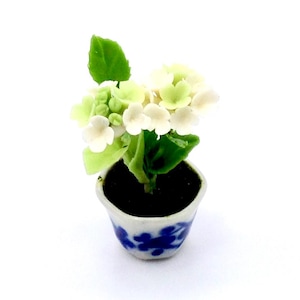 Flower Artificial Tiny Plant Hydrangea White Miniature Dollhouse Clay Polymer Fimo Garden Flowers Hand Made Supplies Mini Ceramic Pot 1/12