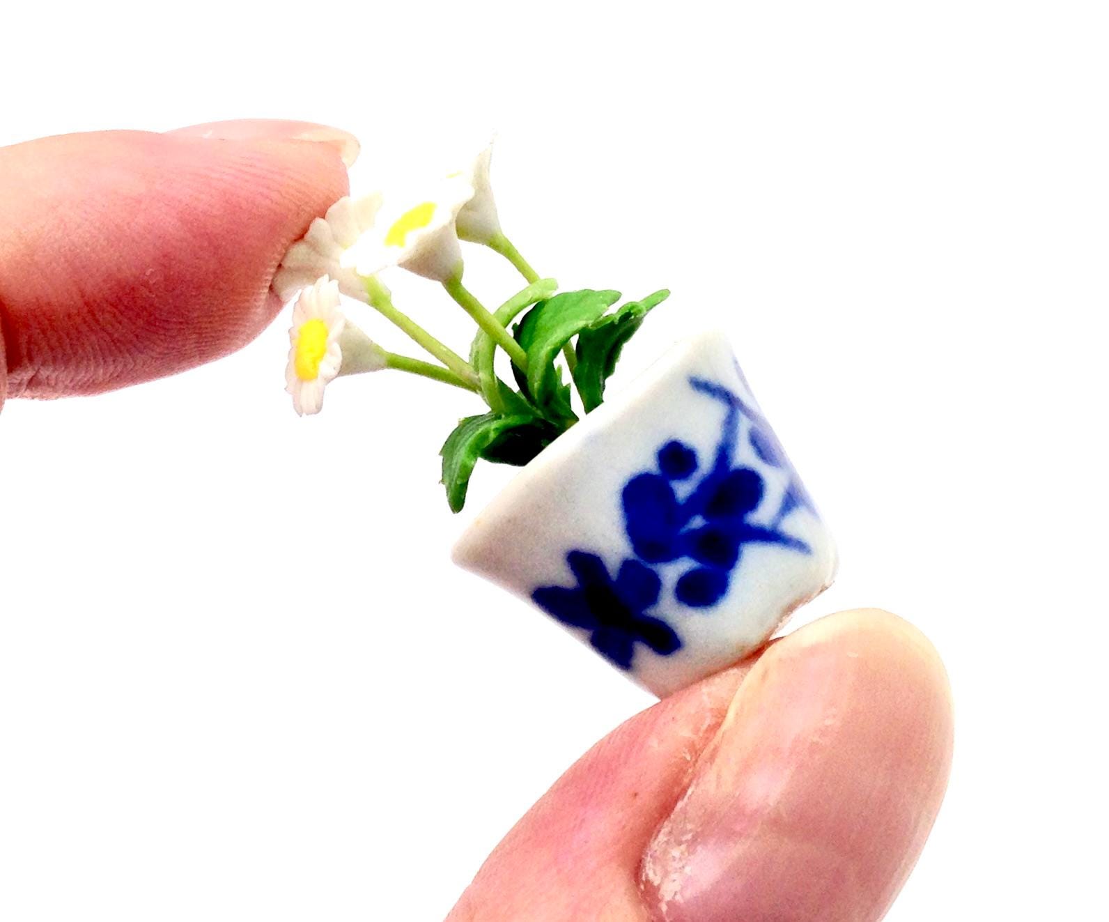 人工ミニチュアドールハウス用花植物デイジー白緑粘土ポリマーFimo