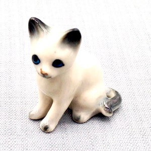 Miniature Ceramic Cat Kitty Kitten Animal Cute Little Tiny Small White Dark Grey Figurine Statue Decoration Collectible Hand Painted Craft