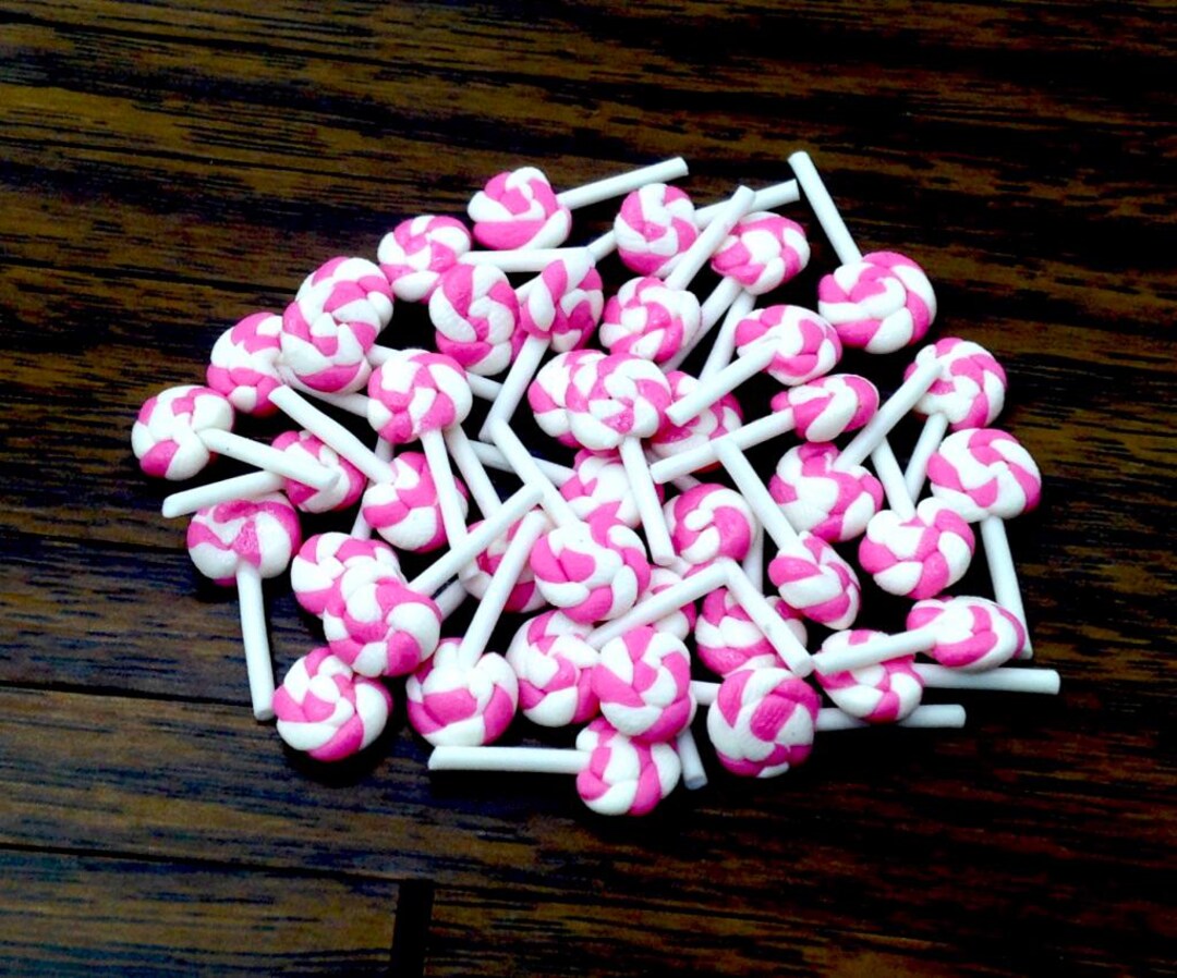Small Objects Candy 20 Miniature Dollhouse Lollipops Clay Polymer Pink White Candies Sweet ...