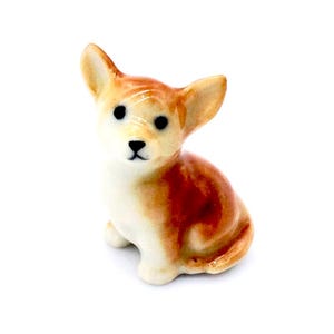 Miniature Ceramic Dog Chihuahua Animal Little Brown Orange White Figurine Tiny Statue Small Decoration Hand Painted Collectible Mini Figure