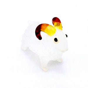 Hand Blown Glass Miniature Ram Aries Mini Sheep Little Animal White Brown Figurine Tiny Statue Decoration Collectible Small Painted Figure