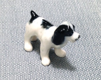 Miniature Ceramic English Spaniel Dog Animal Funny Cute Little White Black Figurine Tiny Statue Small Decoration Collectible Figure Craft