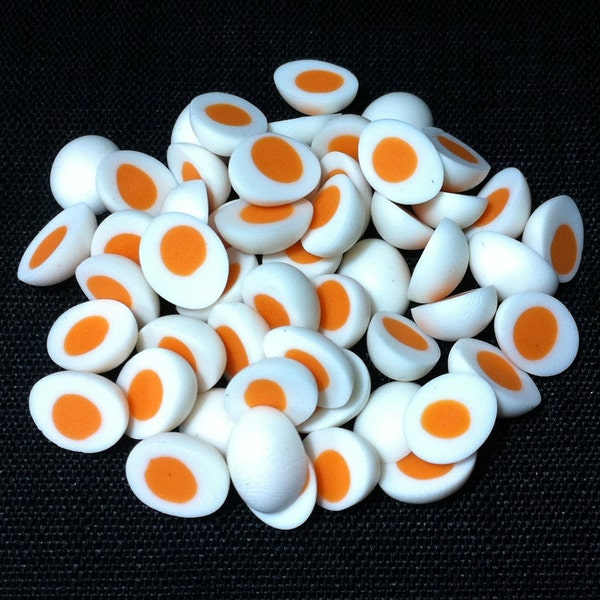 20 Miniature Dollhouse Hard Boiled Eggs Clay Polymer Half Egg White Yellow Fimo Cute Little Tiny Small Display Supply Food Jewelry Supplies