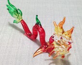 Hand Blown Glass Miniature Dragon Animal Cute Red Orange Green Figurine Statue Decoration Collectible Small Tiny Craft Hand Painted Figure